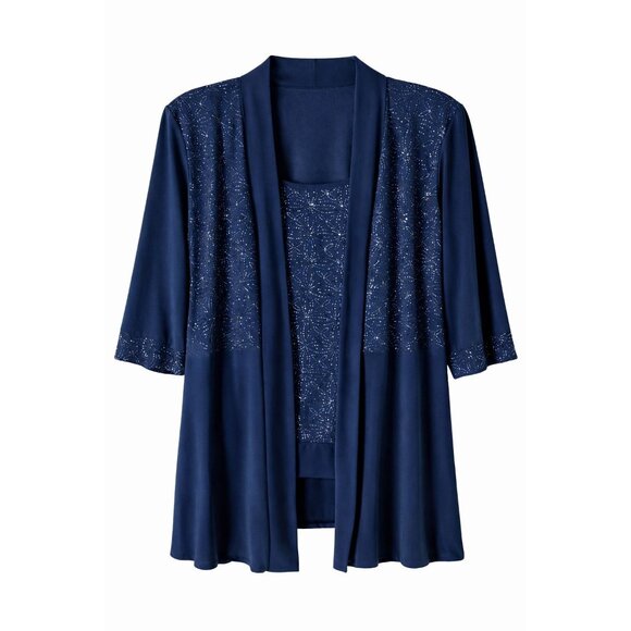 R&M Richards Size 14W  Attached  Shell 2-Piece Suit With Lace Details Navy Blue - Picture 7 of 14